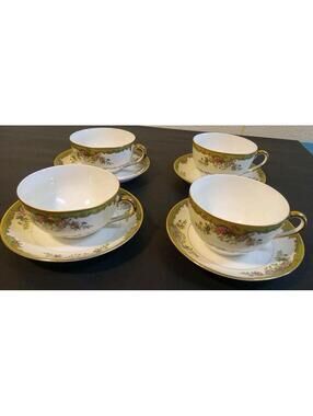 Set of 4 Noritake Nordich Pattern Tea Cups & Saucers Discontinued